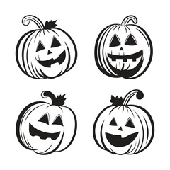 Jack o lantern Halloween pumpkin outline vector design set of four isolated on white background