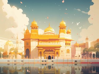 Background drawing of the golden temple in Amritsar, Generative AI