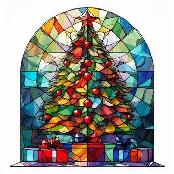 Stained Glass Christmas Tree With Presents