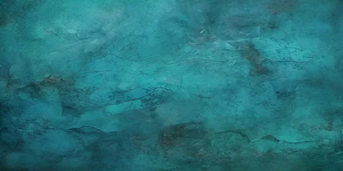 Fotobehang Abstract dark aquamarine turquoise concrete stone paper texture background banner   Generative AI © Kay