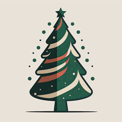 Simple vector drawing of a decorated christmas tree, minimalist icon symmetrical sticker design AI Generated