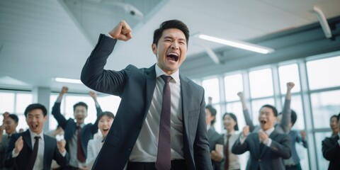 close up. cheerful company employees applauding their colleague. generative ai