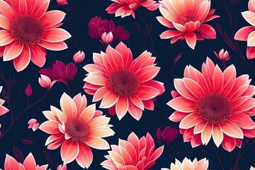 Seamless flowers pattern painting with trendy colors. Print Design, generative ai