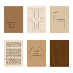 Set of positive social media quotes, motivation posters on trendy abstract background in neutral colors.