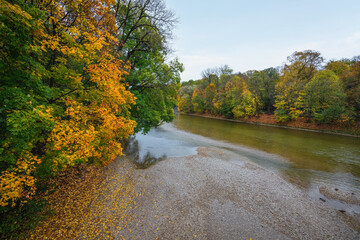 Isar River during Autumn Season - Munich, Bavaria, Germany