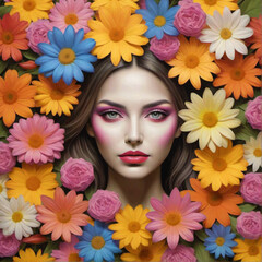 woman's head surrounded by flowers