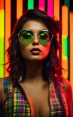 Neon Chic: Exotic Beauty in Stylish Glasses