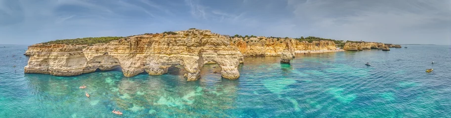 Washable Wallpaper Murals Marinha Beach, The Algarve, Portugal Panoramic drone picture over Praia do Marinha beach in Portuguese Algarve during daytime
