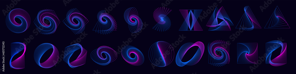 Poster Set of abstract geometric vector elements. Vector rotating circles design. Concentric circles for posters, social media, promotion, flyer, covers. Abstract geometric elements