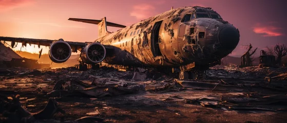 Fototapete Alte Flugzeuge big war plane military post apocalypse landscape war game wallpaper photo art illustration rust