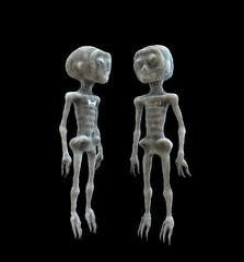 Non-human body, alien mummy, Nazca Mummy, Mexico. Black background. 3D rendering - 651714141
