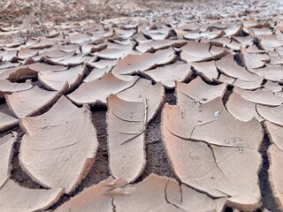 dry cracked ground after heavy rains in fields near Nules, Castellón, Spain