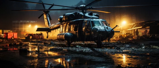 Photo sur Plexiglas Ancien avion big war helicopter military post apocalypse landscape game wallpaper photo art illustration rust