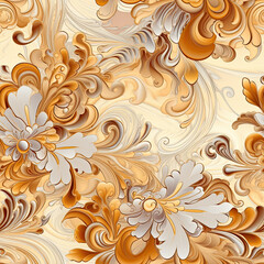Natural embroidery fantasy rococo flowing seamless pattern, AI Generated