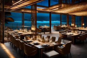 Luxury dinner beach view. 3d rendering 