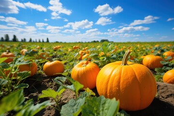 a field of pumpkins growing