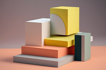 Minimalist geometric podium with vibrant color blocks copy space for text