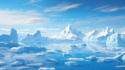 Fototapeta na wymiar Landscape of melting glacier into the ocean. Global warming, climate change crisis, sea level rising concept