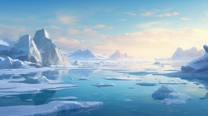 Fototapeta na wymiar Landscape of melting glacier into the ocean. Global warming, climate change crisis, sea level rising concept