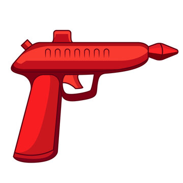 Red plastic flare gun, vector illustration, Plastic squirt gun, kids toy stock vector image