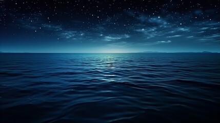 Fototapeta na wymiar Night Sky Stars Ocean Seascape Gentle Rippling Waves Landscape Illustration