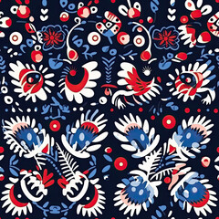 Fototapeta premium Hungarian matyo folk motif seamless pattern, AI Generated