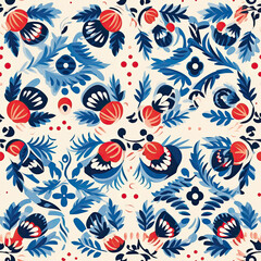 Fototapeta premium Hungarian matyo folk motif seamless pattern, AI Generated