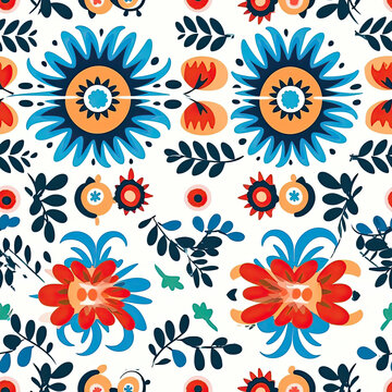 Hungarian matyo folk motif seamless pattern, AI Generated