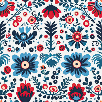 Hungarian matyo folk motif seamless pattern, AI Generated