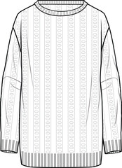 Women's Crochet Tunic- Technical fashion illustration. Front, white colour. Women's CAD mock-up. - obrazy, fototapety, plakaty
