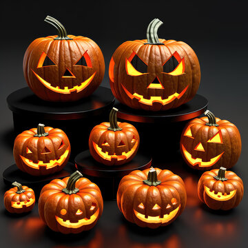 Halloween concept background scary pumpkin 3d display in the dark
