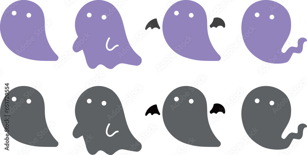 Wall mural set of halloween line and silhouettes purple and gray icon. Vector illustration.