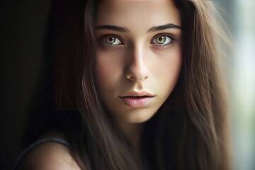 Fototapeta premium intimate portrait of a young brunette woman in the summertime