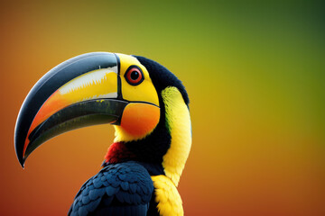 Toucan bird in jungle, blurry background, generative ai