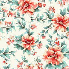 Tuinposter Vintage flower pattern, white background AI Generated © MSHAHID