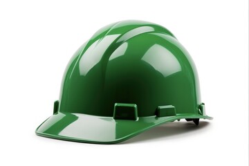 Fototapeta premium Solid Green Hard Hat for Technicians and Engineers. Isolated on White with Clipping Path for Easy Removal and Showcase of Protective Clothing