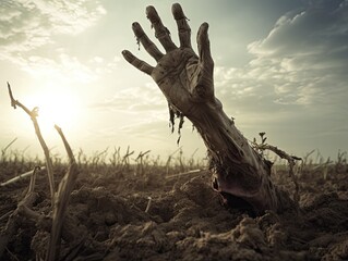 spooky zombie reaching out of the ground. 