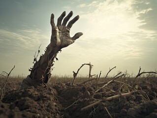 spooky zombie reaching out of the ground. 