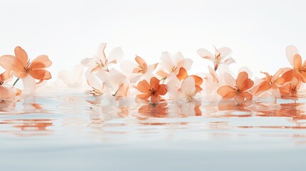 light colored flowers floating on water on a white background with copy space