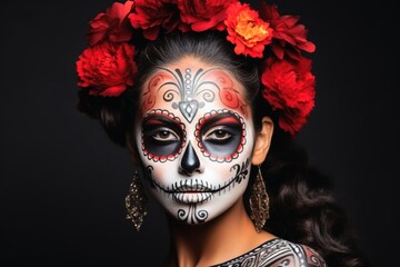Portrait of a woman with a traditional makeup for the Day of the Dead.