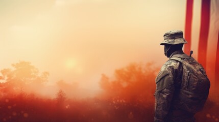 Naklejka premium Veterans Day. a U.S. national holiday, Memorial Day and Armistice Day. Pride and patriotism, soldier, for banner and text. American flag, retired soldier .