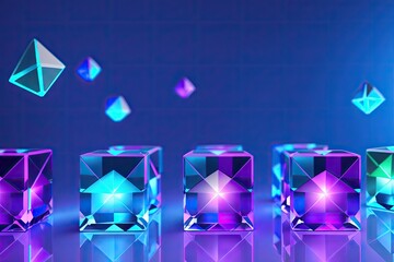 Crystal cubes or blocks with refraction effect of rays in glass. Clear boxes of acrylic or plexiglass, generative ai