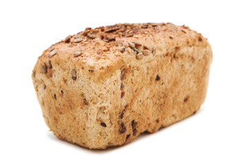 Freshly baked craft bread with cereals. Whole loaf.