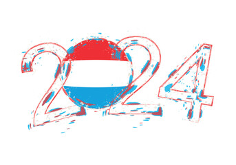 2024 Year in grunge style with flag of Luxembourg.