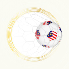Football emblem with football ball with flag of Malaysia in net, scoring goal for Malaysia.