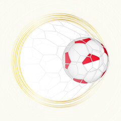 Football emblem with football ball with flag of Indonesia in net, scoring goal for Indonesia.