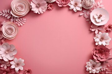 Pink paper flowers on a pink background
