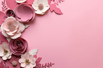 Pink paper flowers on a pink background