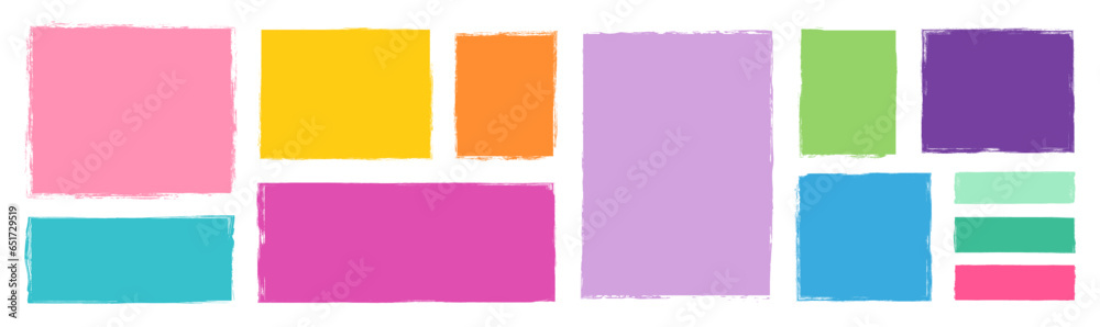 Fototapete colorful vector set with various doodle rectangular shapes with rough edges, graphic element for kid