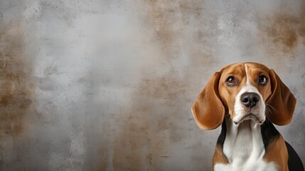 Beagle dog portrait close up. Beagle dog. Horizontal banner poster background. Copy space. Photo texture AI generated - Powered by Adobe